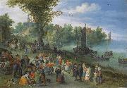 Jan Brueghel People dancing on a river bank oil painting